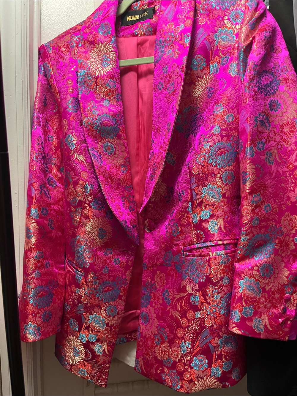 Fashion Nova Men's Hot Pink Floral Brocade Blazer